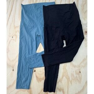 Poshdivah Maternity Leggings Bundle XL Black Blue Over Belly Pocket Active 2pk